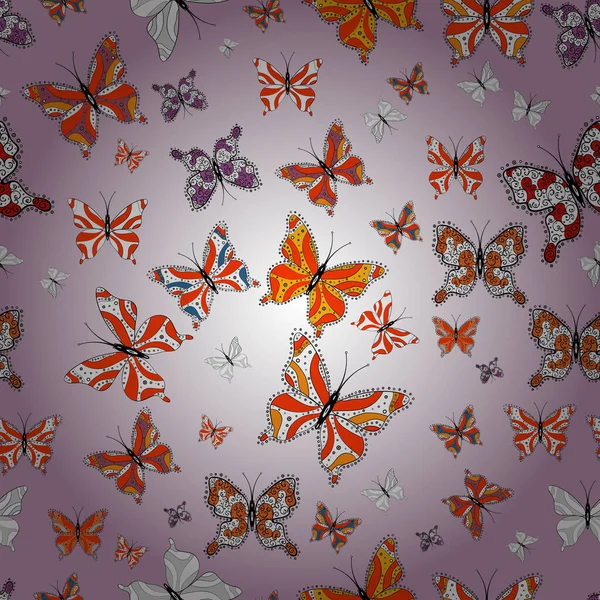 无缝隙 可爱的蝴蝶橙色 白色和中性的矢量图案 服装设计装饰 — 图库矢量图片