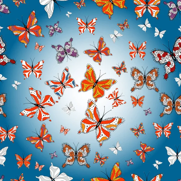 Patrón Mariposa Neutro Naranja Azul Sin Fisuras Excelente Fondo Para — Foto de Stock