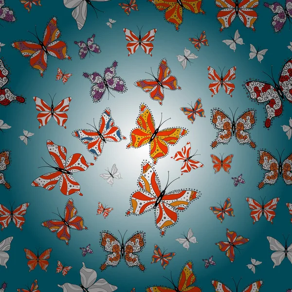 Vector Illustratie Eindeloos Schets Krabbel Krabbel Vlinders Een Oranje Neutrale — Stockvector