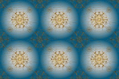 Paisleys zarif çiçek desenli arka plan duvar kâğıdı illüstrasyonuyla klasik güzel, modern, üç boyutlu sanat eseri altın ve mavi, bej ve nötr desenli çiçek yaprakları, süsler.