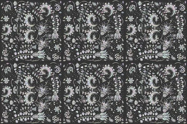 Плоский Цветочный Дизайн Симпатичный Цветочный Узор Цветы Черного Серого Нейтрального — стоковое фото