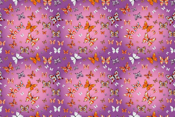Весенняя Бабочка Скетч Каракули Каракули Прекрасный Бесшовный Бабочка Ткань Фона — стоковое фото