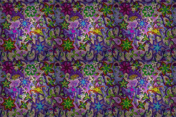 Raster Flache Blüten Nahtloses Muster Blüten Violetten Blauen Und Violetten — Stockfoto