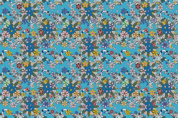 Flowers on neutral, blue and black colors. Seamless flower pattern can be used for wallpaper.