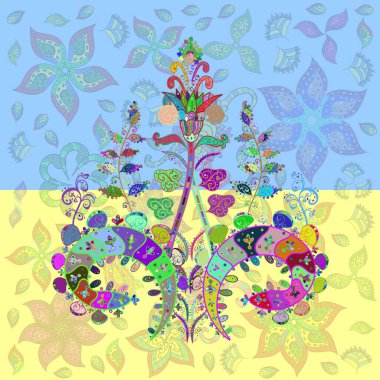 Kusursuz şirin kumaş deseni. Güzel geçmiş. Sarı, mavi ve renklerde nötr. Soyut karalama kalıpları. - Stok.