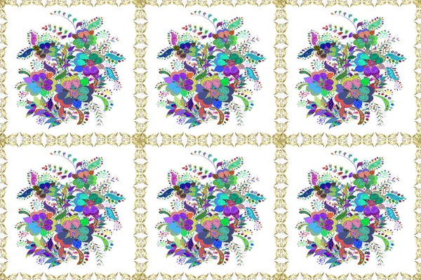 Watercolour Floral Pattern Delicate Flowers Green White Blue Flowers Greeting — 스톡 사진