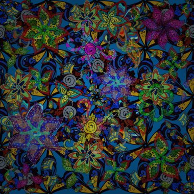 Sorunsuz vintage. Vektör şirin kumaş deseni. Bahar Tema Dikişsiz desen arka plan rengi. Düz çiçek öğeleri tasarım.