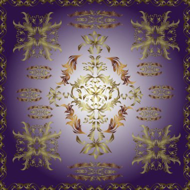 Eflatun, kahverengi ve nötr renklerde altın elementlerle kusursuz desen. Kusursuz altın desen. Vektör oryantal süsü.