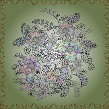 Vektör çizimi. Gri, nötr ve bej renkli çiçekler. Şirin çiçek elementleri. Kusursuz..