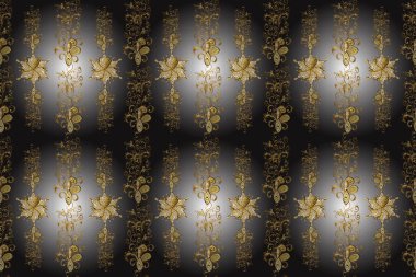 Kahverengi, sarı ve gri renklerde Royal retro. Kart, duvar kağıdı, ambalaj ve tekstil için klasik tasarım. Altın şablon. Kusursuz desenli altın elementler. Klasik çiçek dokusu. resimleme.