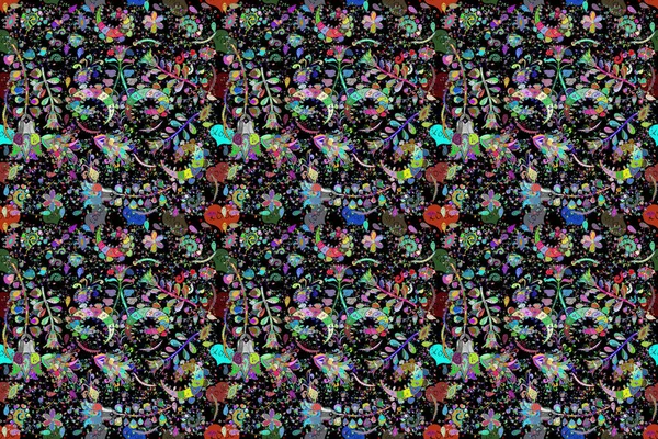 Patrón Sin Costura Floral Azul Verde Negro Ilustración Del Esquema — Foto de Stock