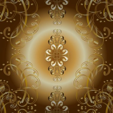 Vektör soyut çiçek çelenk altın doodle fantezi yaprakları ve kahverengi, bej ve sarı renkler üzerinde çiçek. El yapımı dekoratif çerçeve, albüm kapağı, tebrik kartı, vintage Art deco tarzı.