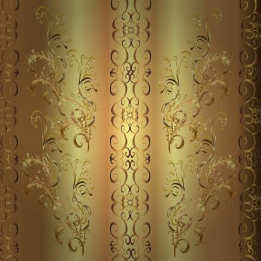 Kusursuz oryantal klasik altın desen. Bej, sarı ve kahverengi renklerde altın tekrarlayan elementler içeren vektör soyut arkaplan.