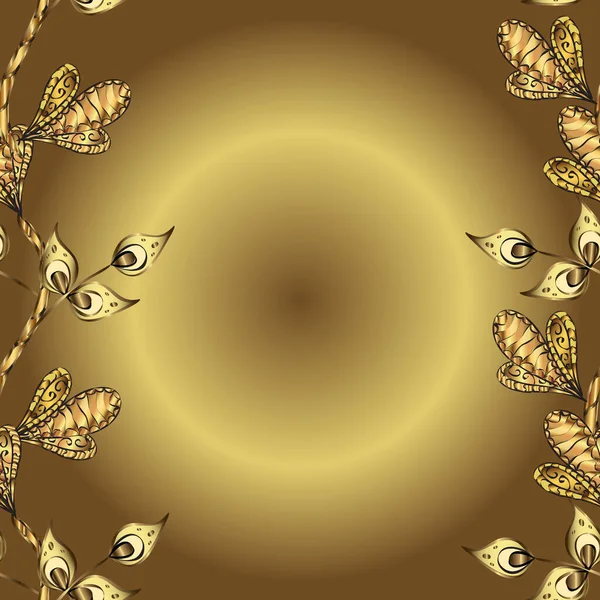 설계를 위해서요 벡터의 기하학적 노란색 중립적 색깔에 황금색 꽃무늬가 윤기없는 — 스톡 벡터