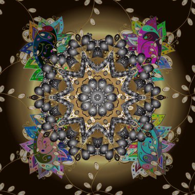 Kahverengi, gri ve nötr renklerde klasik barok mandala süsü. Retro desenli antika akanthus. Dekoratif tasarım unsuru filigran hat sanatı. Vektör illüstrasyonu.