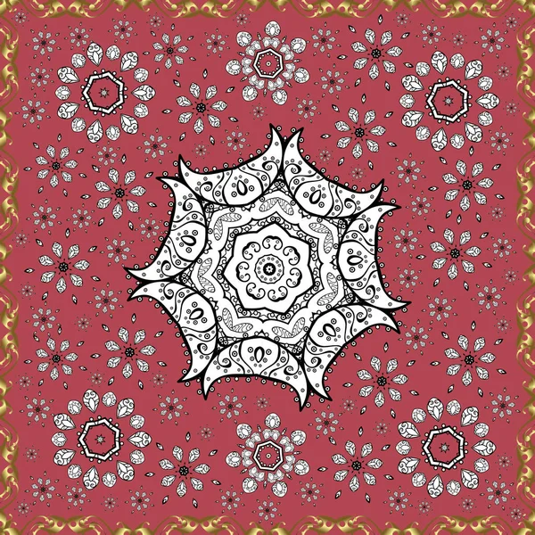 Indian floral paisley medallion banners. Ethnic Mandala ornament. Henna tattoo style on a pink, white and black colors. Can be used for textile, greeting card, coloring book, phone case print.