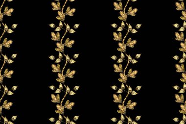 Süslü dekorasyon. Altın elementlerle siyah, sarı ve kahverengi renklerde altın desen. Barok tarzında duvar kağıdı tasarımı için kusursuz damaske deseni arkaplanı.