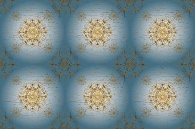 Klasik klasik klasik arka plan. Geleneksel oryantasyon süsü. Tarafsız, bej ve mavi renklerde altın elementlerle kusursuz desen. Kusursuz klasik raster altın desenli.