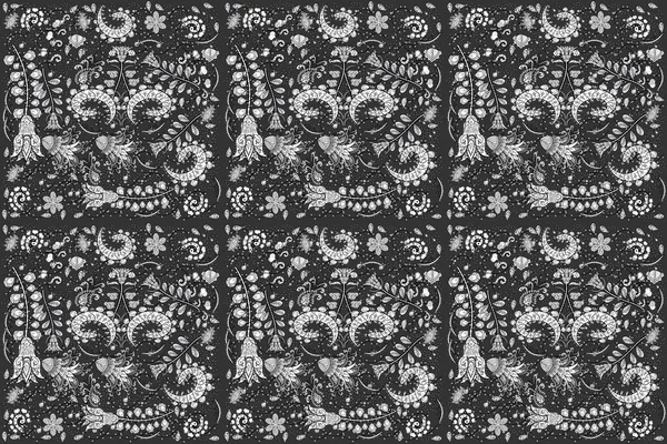 Cute Floral pattern in the small flower. Flowers on gray, black and white colors.