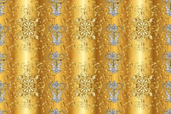 Ornate Decoration Damask Gold Abstract Flower Seamless Pattern Yellow Brown — Stock Photo, Image