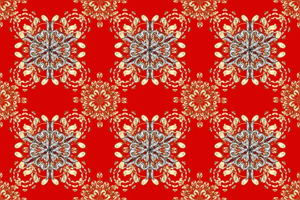 Golden Element Brown Red White Colors Damask Seamless Repeating Pattern — Stock Photo, Image