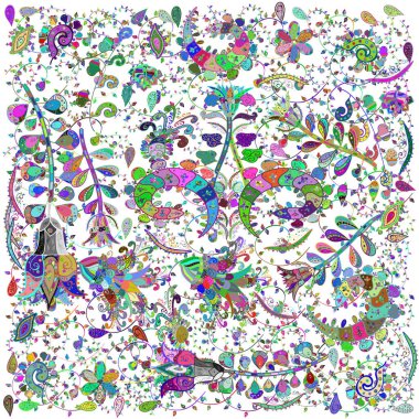 Düz çiçekler pürüzsüz desen. Çiçekler mavi, beyaz ve yeşil renklerde. Tasarım hediye paketi, tebrik kartları, posterler ve afiş tasarımı.