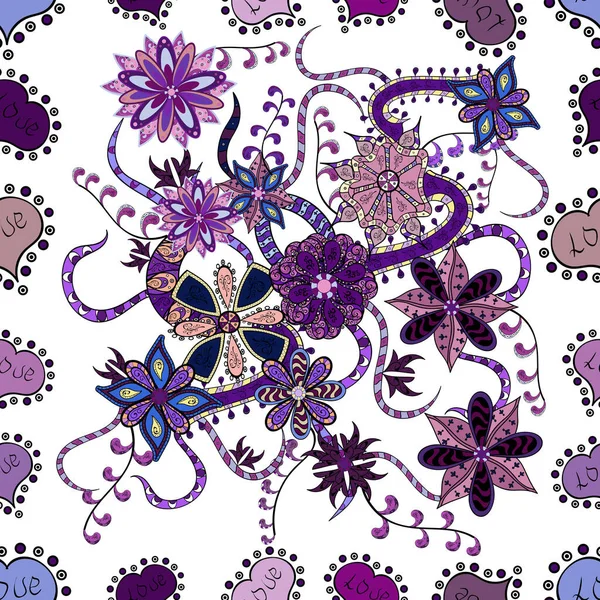 Nahtlose Floral Pattern Blüten Violetten Weißen Und Schwarzen Farben — Stockfoto