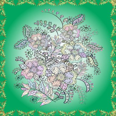 Elle çizilmiş çiçek deseni (fayans). Sevimli çiçeklerle, desenli, nötr, mavi ve yeşil renklerle renksiz desenli. Tekstil için suluboya desensiz.