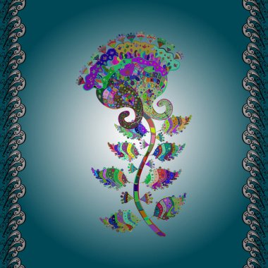 Siyah, mavi ve nötr renklerde çiçekler. Nazik, narin çiçek arkaplanı. Çiçekli karalama tarzında çiçek deseni.