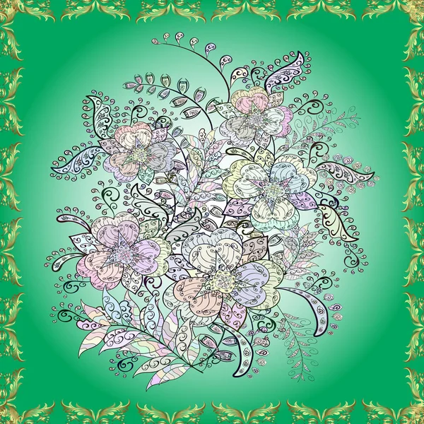 Elle çizilmiş çiçek deseni (fayans). Sevimli çiçeklerle, desenli, nötr, mavi ve yeşil renklerle renksiz desenli. Tekstil için suluboya desensiz.