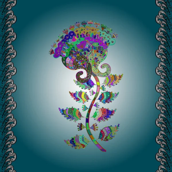 Siyah, mavi ve nötr renklerde çiçekler. Nazik, narin çiçek arkaplanı. Çiçekli karalama tarzında çiçek deseni.