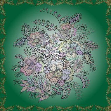 Tarafsız, yeşil ve mavi renklerde. Tarafsız, yeşil ve mavi papatya desenleri. Tarafsız, yeşil ve mavi renkler. Vektör illüstrasyonu.