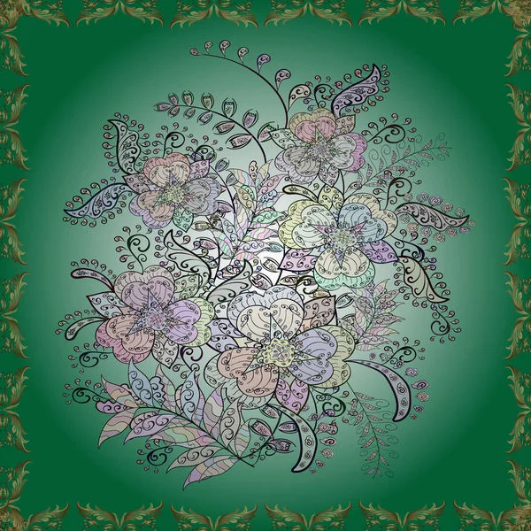 Tarafsız, yeşil ve mavi renklerde. Tarafsız, yeşil ve mavi papatya desenleri. Tarafsız, yeşil ve mavi renkler. Vektör illüstrasyonu.