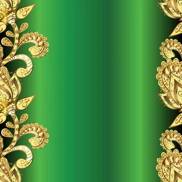 シームレスな黄金のパターン ベクトル東洋の装飾 黄金の要素と緑 黄色と茶色の色のシームレスなパターン — ストックベクタ