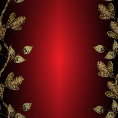 Süslü vektör dekorasyonu. Barok tarzında duvar kağıdı tasarımı için kusursuz damaske deseni arkaplanı. Kahverengi, kırmızı ve siyah renklerde altın desenler.