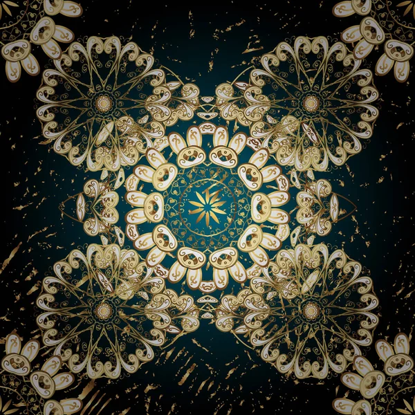 Απρόσκοπτη Υφή Μπούκλες Oriental Στυλ Arabesques Χρυσό Μοτίβο Μπλε Μαύρο — Διανυσματικό Αρχείο