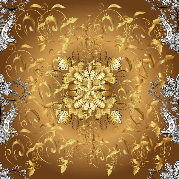 Блестящие Кружева Стилизованные Цветы Пейсли Вектор Бесшовный Узор Желтых Цветах — стоковый вектор