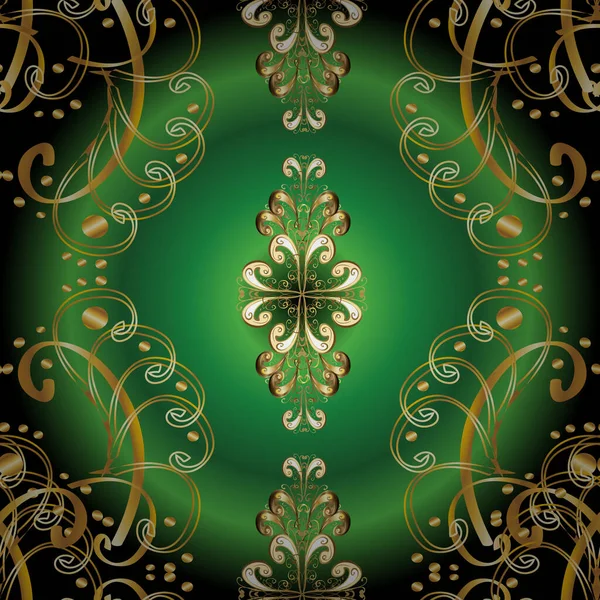 Векторний Золотий Візерунок Чорному Зеленому Жовтому Кольорах Символ Зими Веселого — стоковий вектор