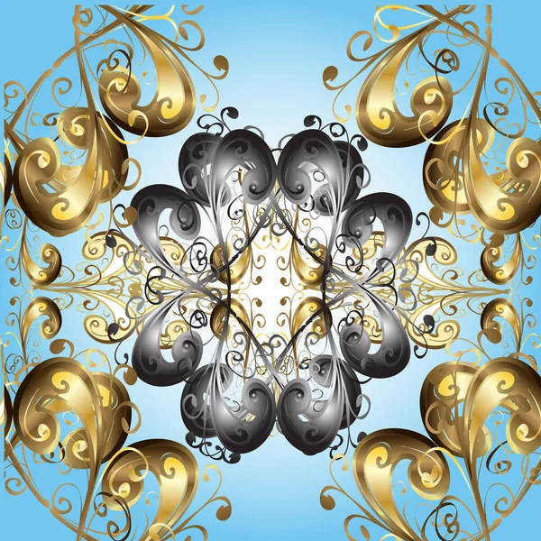 Золотий Візерунок Нейтральному Синьому Сірому Кольорах Золотими Елементами Прикрашені Прикраси — стоковий вектор