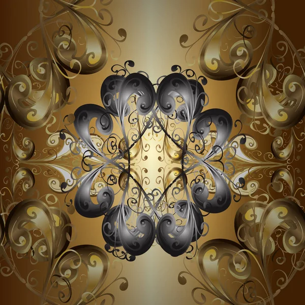 シームレスな古典的なベクトルベージュ グレーとブラウンとゴールドのパターン 古典的なヴィンテージの背景 伝統的な装飾品 — ストックベクタ