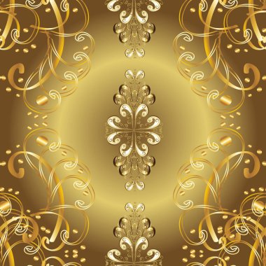 Tarafsız, kahverengi ve sarı renklerdeki altın desenli altın elementler. Süslü dekorasyon. Vector vintage barok çiçeksiz altın desenli. Lüks, kraliyet ve Viktorya dönemi konsepti.