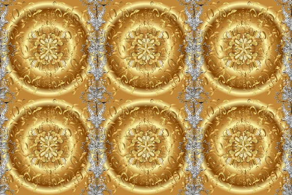 Oriental ornament. Seamless golden pattern. Golden pattern on beige, brown and yellow colors with golden elements.