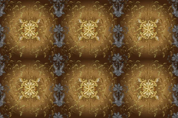 매끄럽지 패턴을 손상시키는 노란색 베이지 황금색 바로크 양식의 황금색 고대의 — 스톡 사진