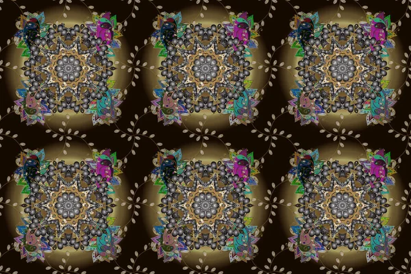 中性色のヴィンテージバロック様式のマンダラ装飾 レトロなパターンアンティークスタイルのアカンサス 装飾的なデザイン要素Filigree書道 ラスターイラスト — ストック写真