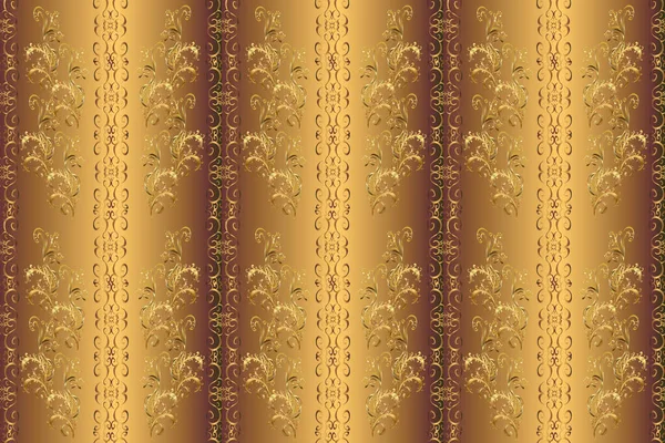 Seamless classic golden pattern. Traditional orient ornament. Golden pattern on yellow, brown and beige colors with golden elements. Classic vintage background.