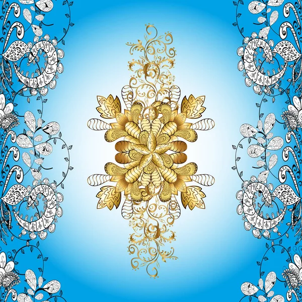 Бесшовный Золотой Узор Бесшовный Рисунок Нейтральных Белых Синих Цветах Золотыми — стоковое фото