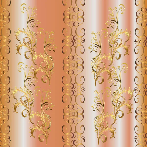 Płynny Wzór Pomarańczowych Beżowych Neutralnych Kolorach Złotymi Elementami Orientalna Ozdoba — Zdjęcie stockowe