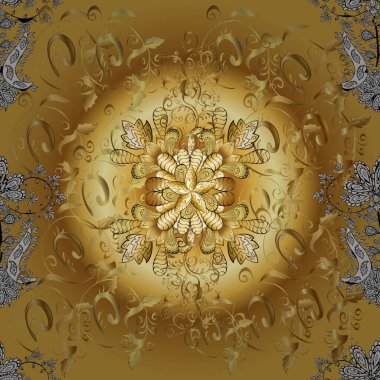 Şık bir grafik desen. Kusursuz vektör arkaplanı. Çiçek deseni. Kahverengi, bej ve sarı renklerde altın elementler. Duvar kâğıdı barok, İspanyol kumaşı.