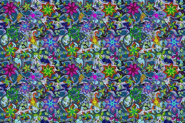 Υδατογραφία Χωρίς Ραφή Μοτίβο Ένα Λουλουδάτο Αποτύπωμα Λουλούδια Μαύρο Μπλε — Φωτογραφία Αρχείου