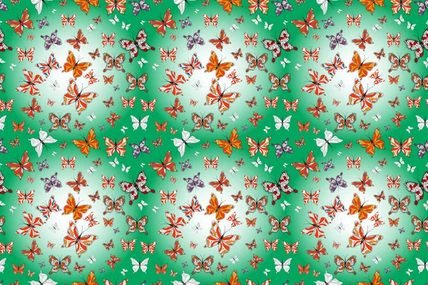 Иллюстрация Ткани Текстиля Печати Приглашения Бесшовно Ночь Милые Бабочки Зеленом — стоковое фото
